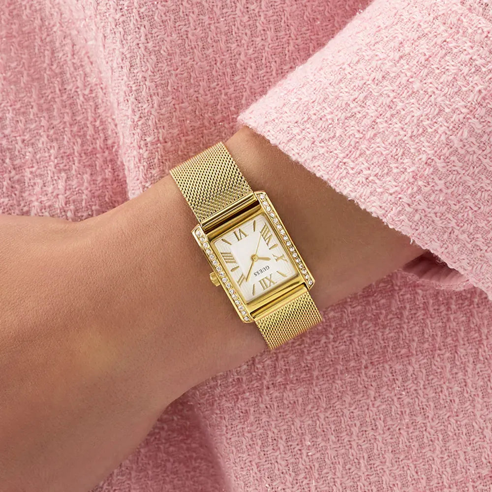 GUESS Montre GUESS Femme BONNET en Acier Milanais Doré GW0997L2