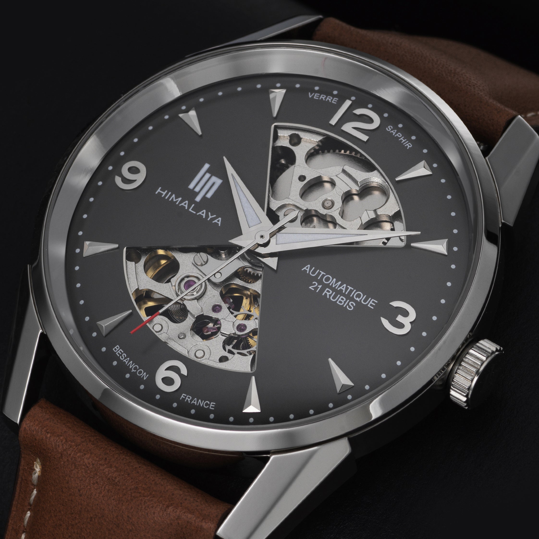 LIP Montre LIP Homme Himalaya Sablier Automatique en Cuir Marron 671572