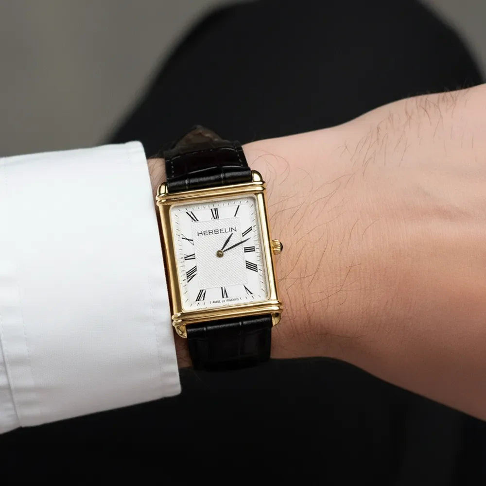 MICHEL HERBELIN Montre HERBELIN Homme Art Déco en Cuir Noir 17468P08