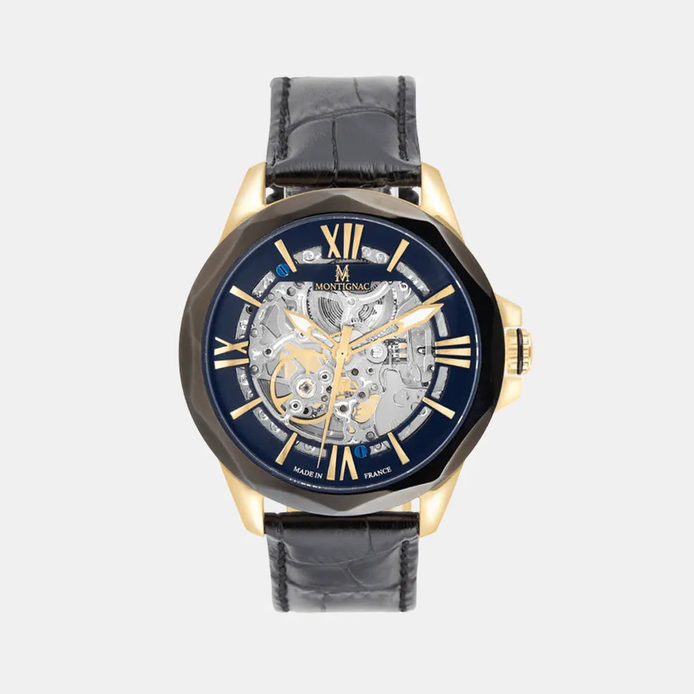 MONTIGNAC Montre MONTIGNAC Homme Automatique en Cuir Noir MOW805