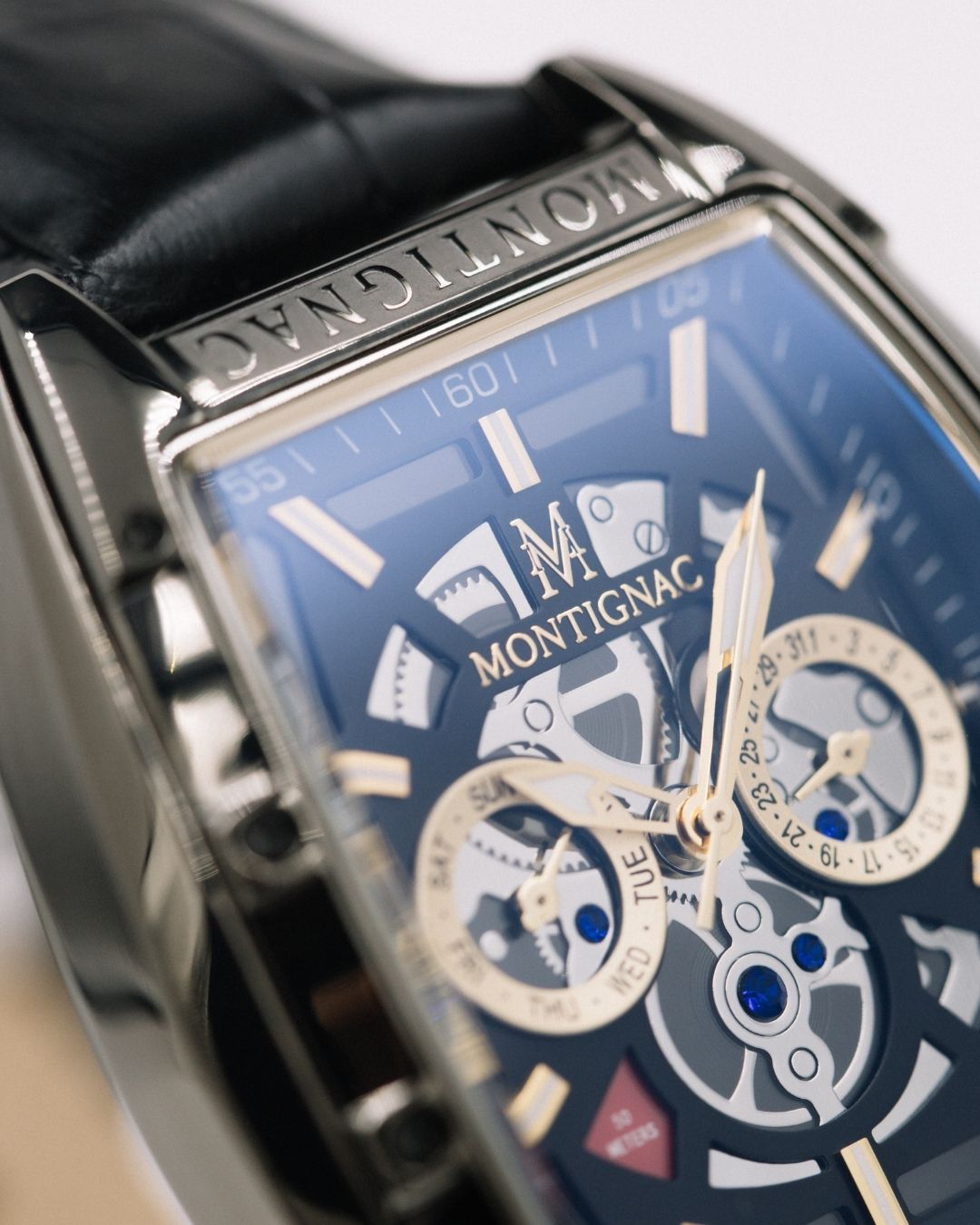 MONTIGNAC Montre MONTIGNAC Homme Multifonction en Cuir Noir MOW702