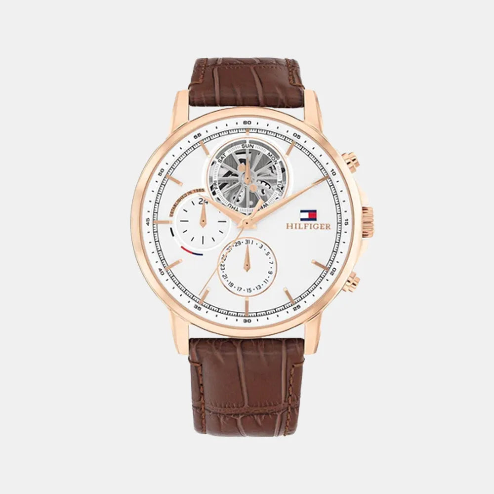 TOMMY HILFIGER Montre TOMMY HILFIGER Homme Stewart en Cuir Marron 1710606