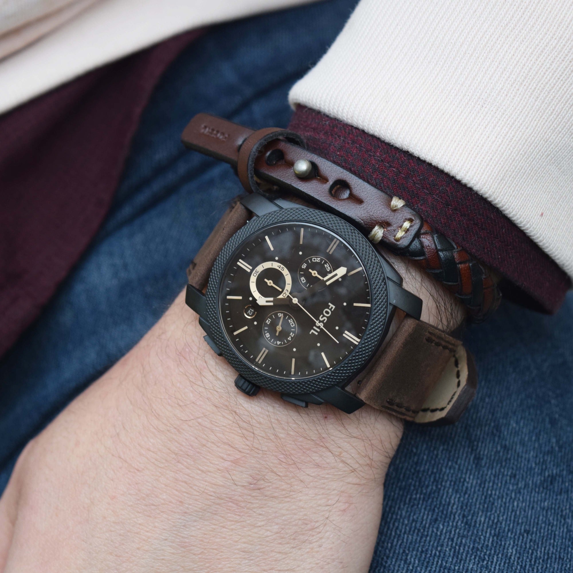 FOSSIL Montre FOSSIL Machine Homme Coffret Montre et Bijoux Chronographe FS5251SET