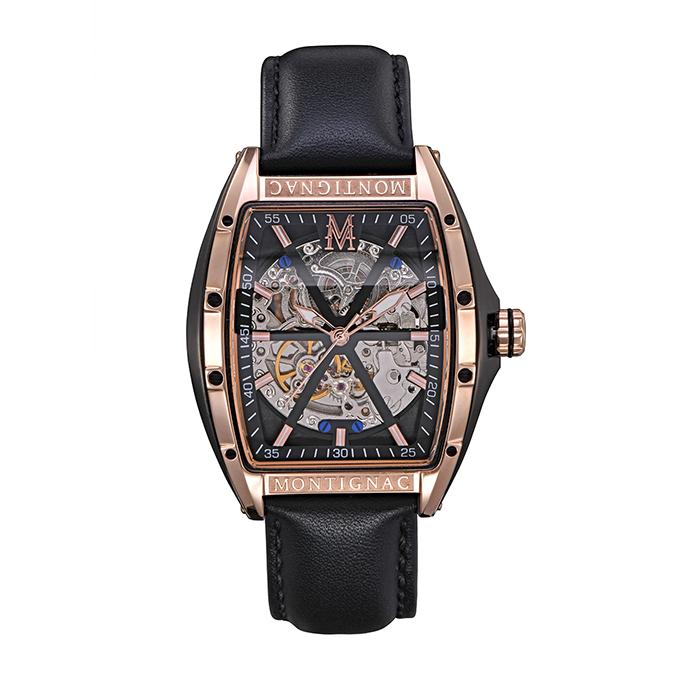 MONTIGNAC Montre MONTIGNAC Automatique Homme en Cuir Noir MOW201