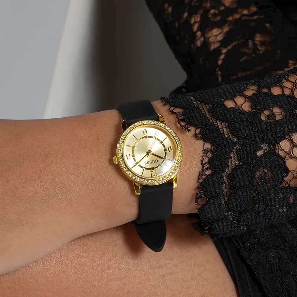 GUESS Montre GUESS Femme Ladies en Cuir Noir GW0469L3