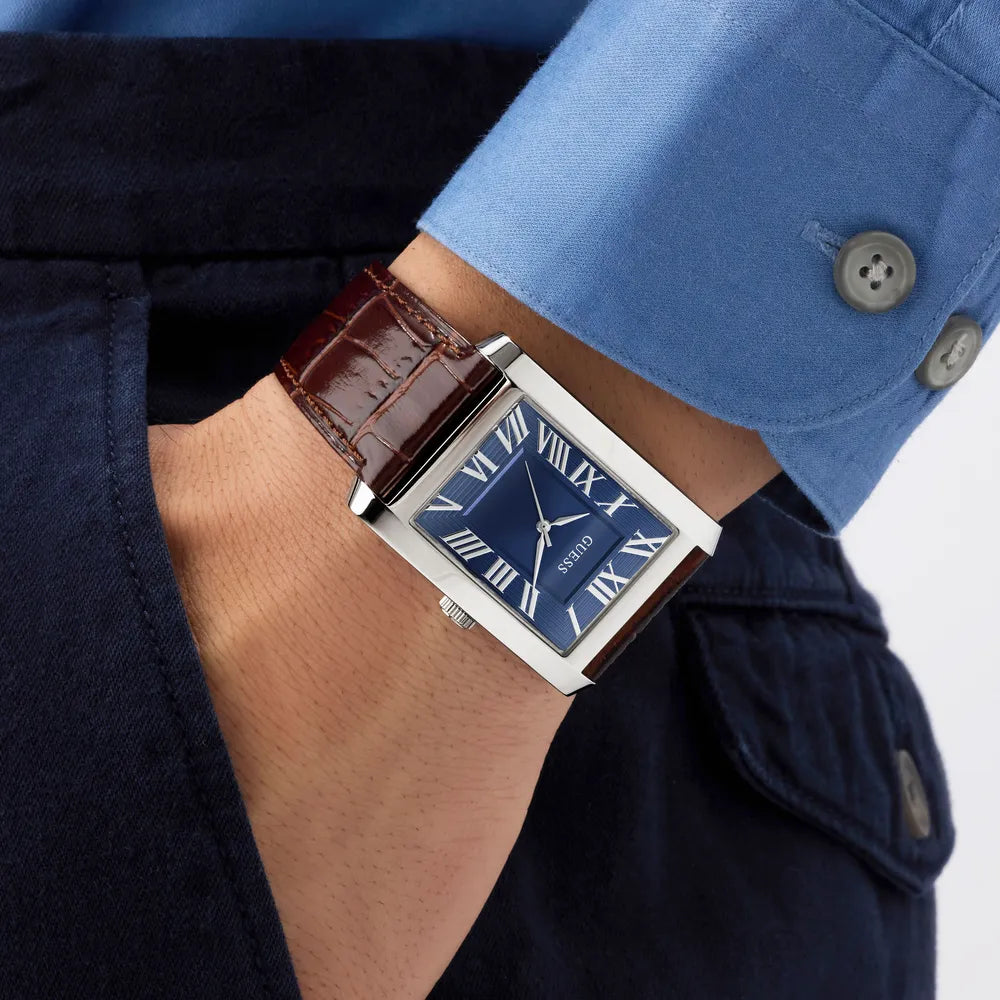 GUESS Montre GUESS Homme CLYDE en Cuir Marron GW1003G2