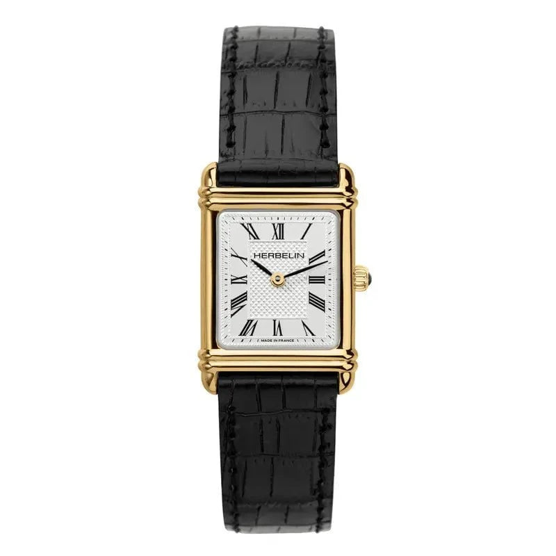 MICHEL HERBELIN Montre HERBELIN Femme Art Déco en Cuir Noir 17478P08