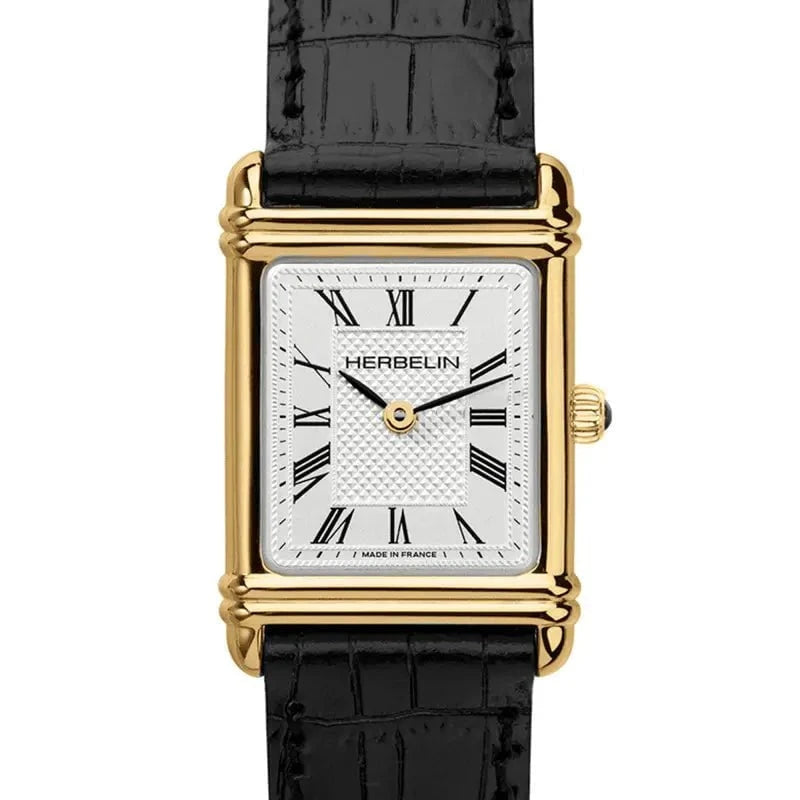 MICHEL HERBELIN Montre HERBELIN Femme Art Déco en Cuir Noir 17478P08