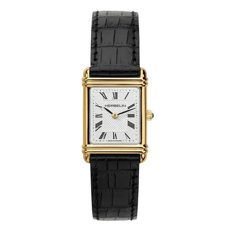 MICHEL HERBELIN Montre HERBELIN Femme Art Déco en Cuir Noir 17478P08