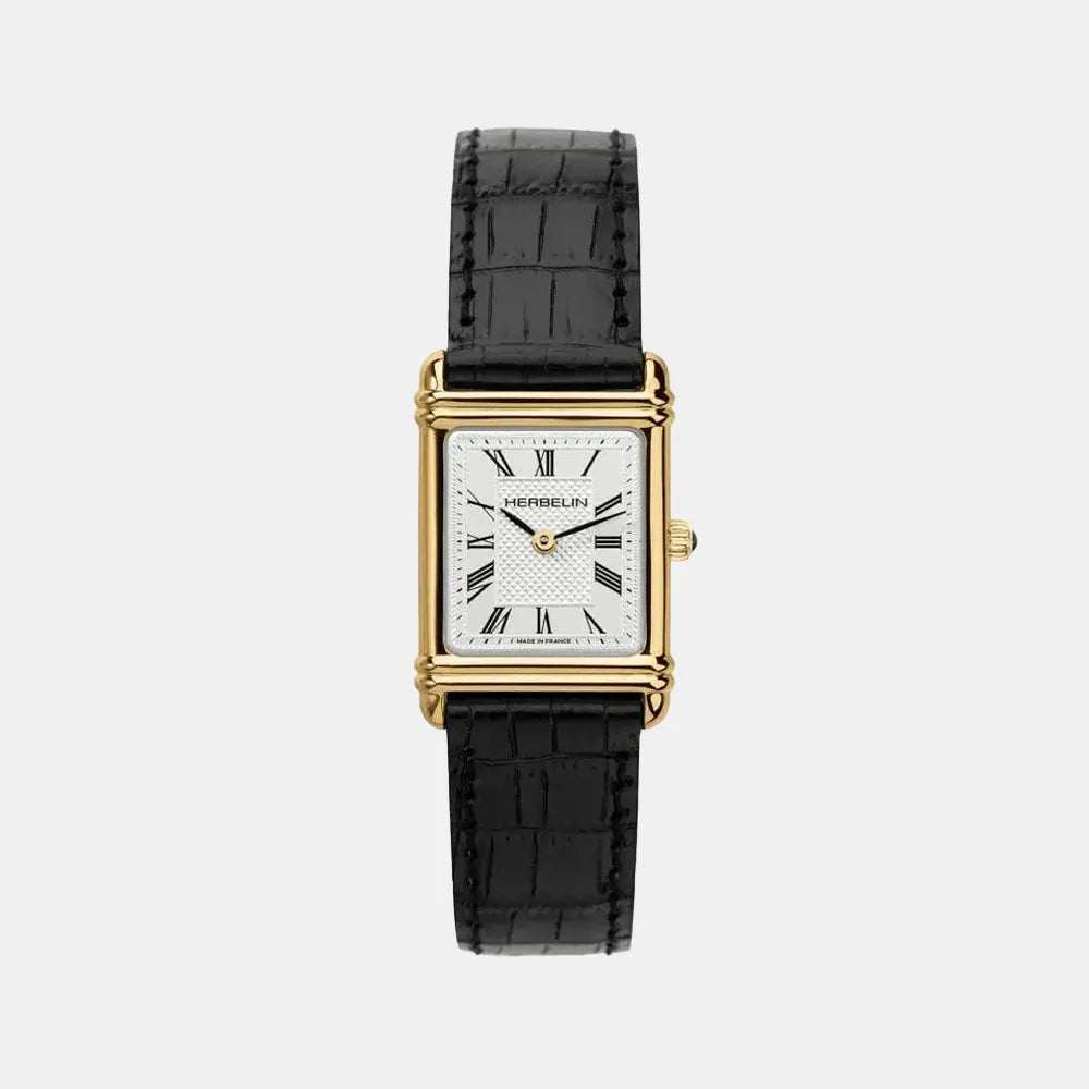 MICHEL HERBELIN Montre HERBELIN Femme Art Déco en Cuir Noir 17478P08