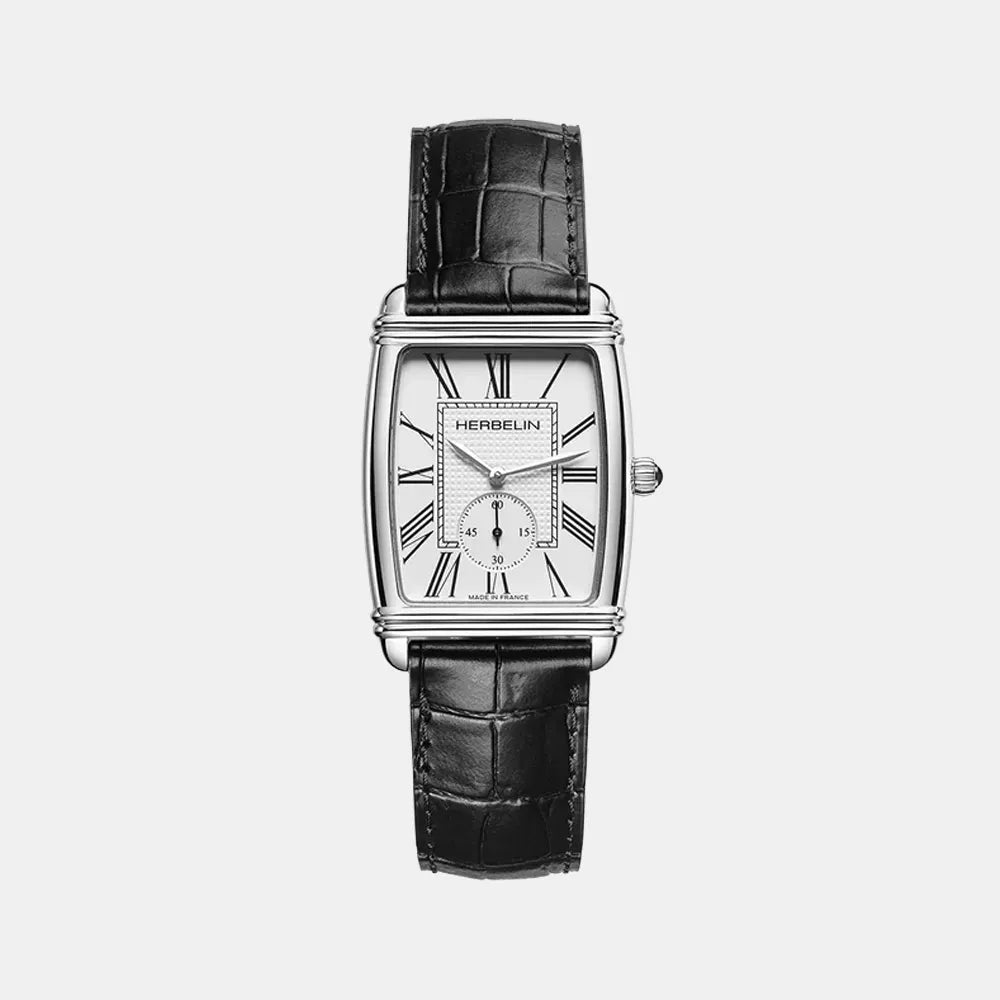 MICHEL HERBELIN Montre HERBELIN Homme Art Déco en Cuir Noir 10638AP08