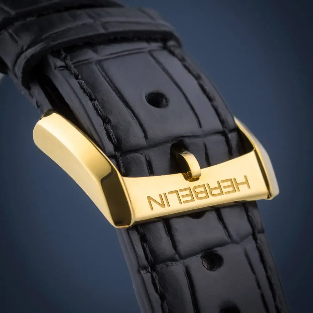 MICHEL HERBELIN Montre HERBELIN Homme Art Déco en Cuir Noir 17468P08