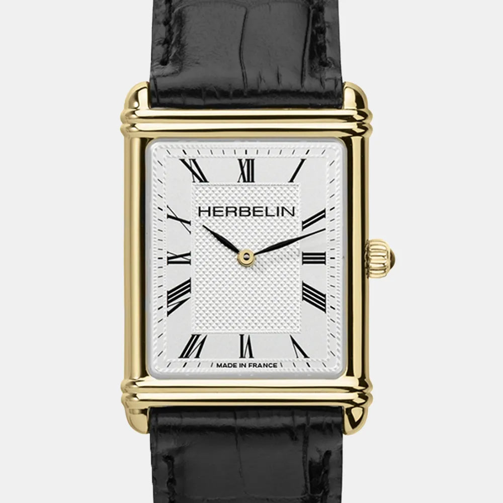 MICHEL HERBELIN Montre HERBELIN Homme Art Déco en Cuir Noir 17468P08