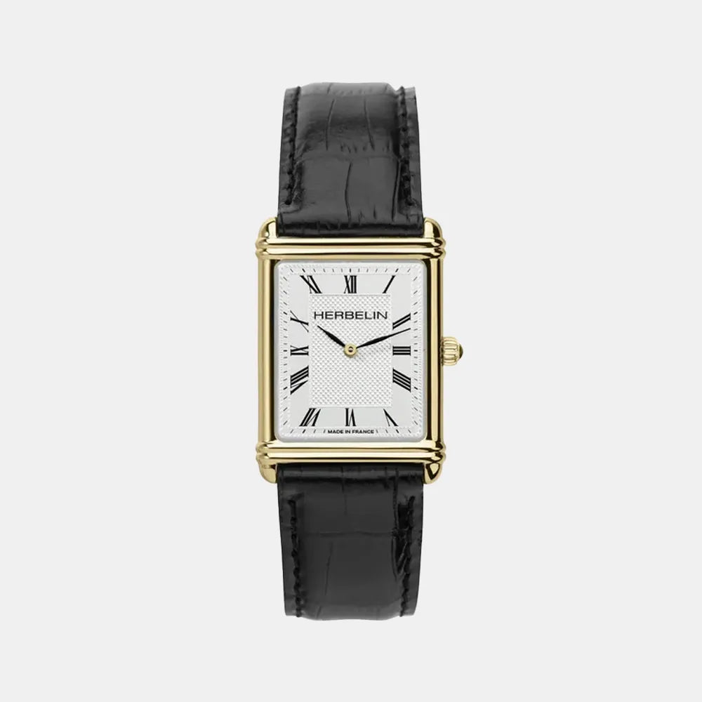 MICHEL HERBELIN Montre HERBELIN Homme Art Déco en Cuir Noir 17468P08