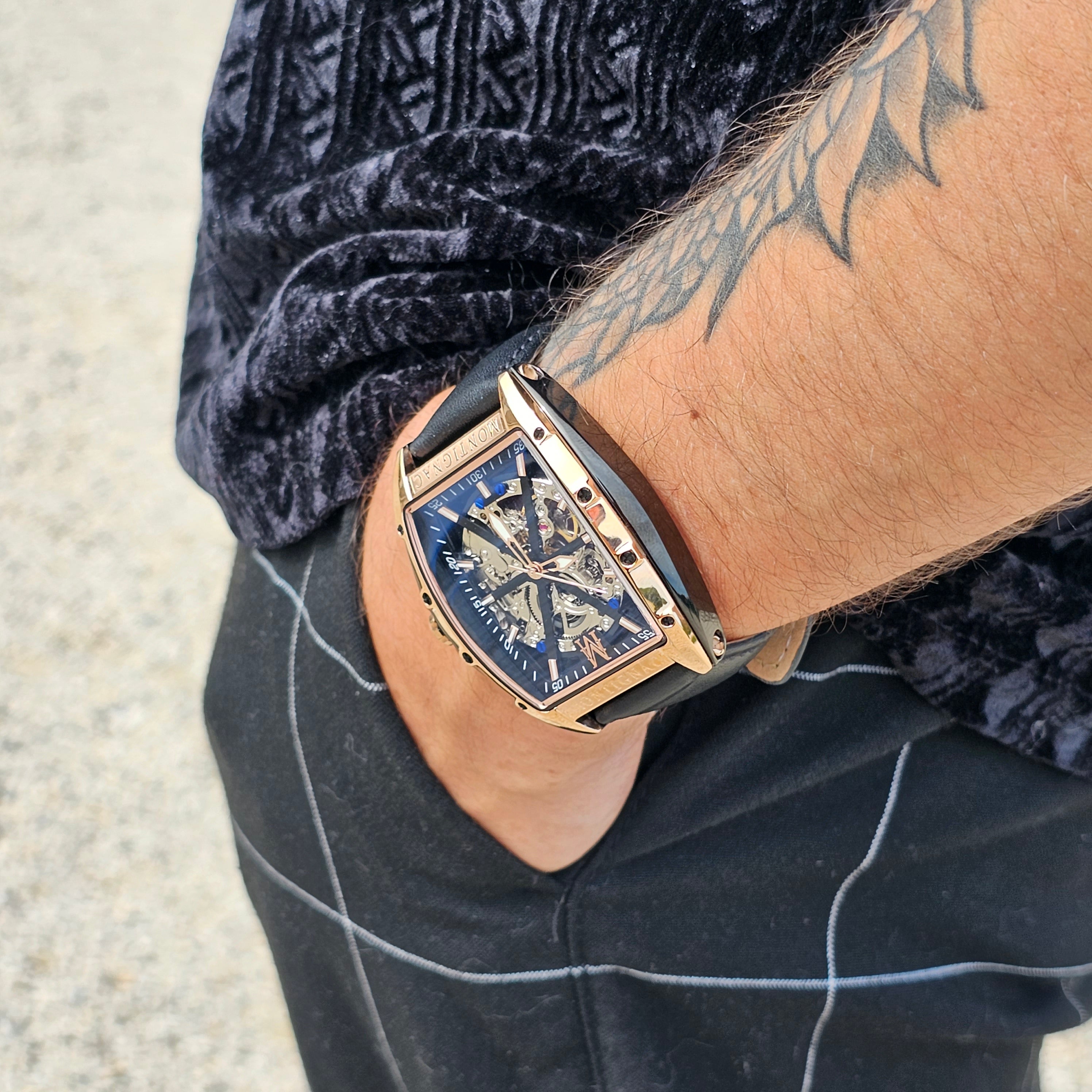 MONTIGNAC Montre MONTIGNAC Automatique Homme en Cuir Noir MOW201