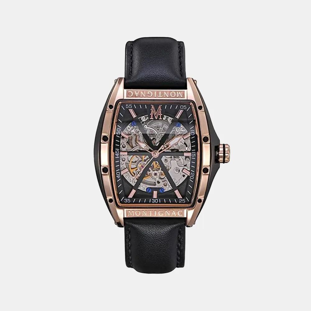 MONTIGNAC Montre MONTIGNAC Homme Automatique en Cuir Noir MOW201