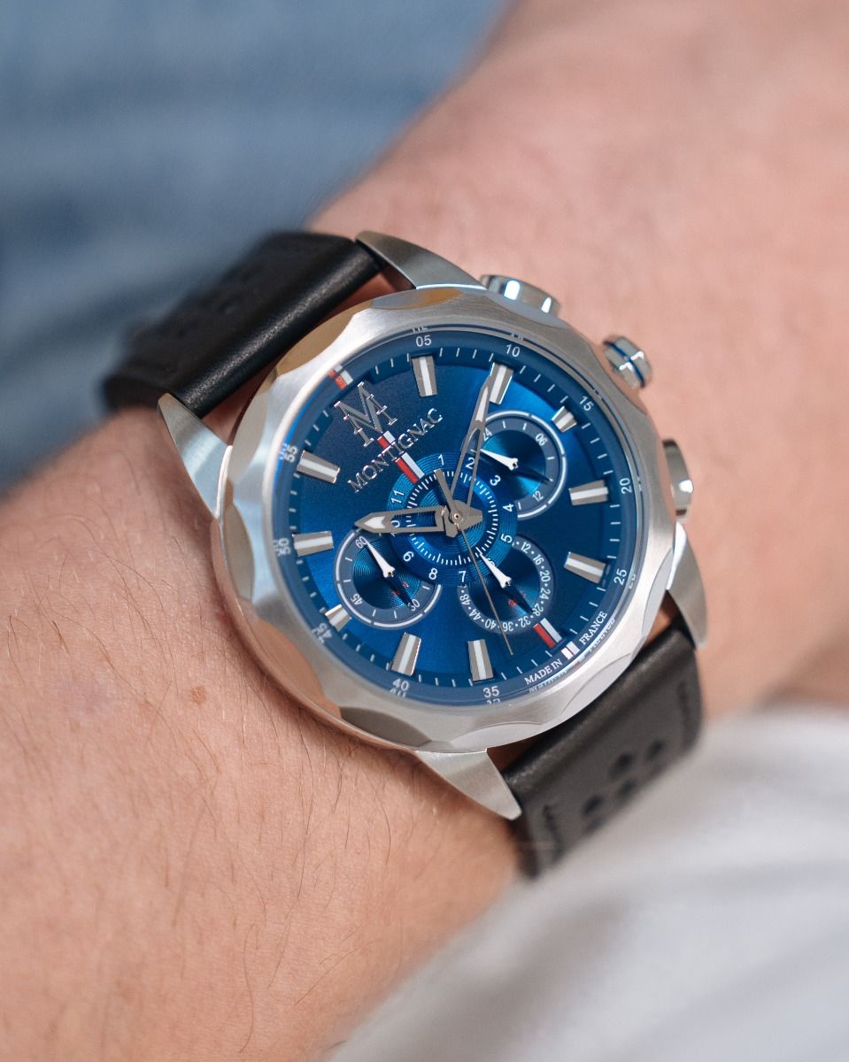 MONTIGNAC Montre MONTIGNAC Homme Chronographe en Cuir Noir MOW1202