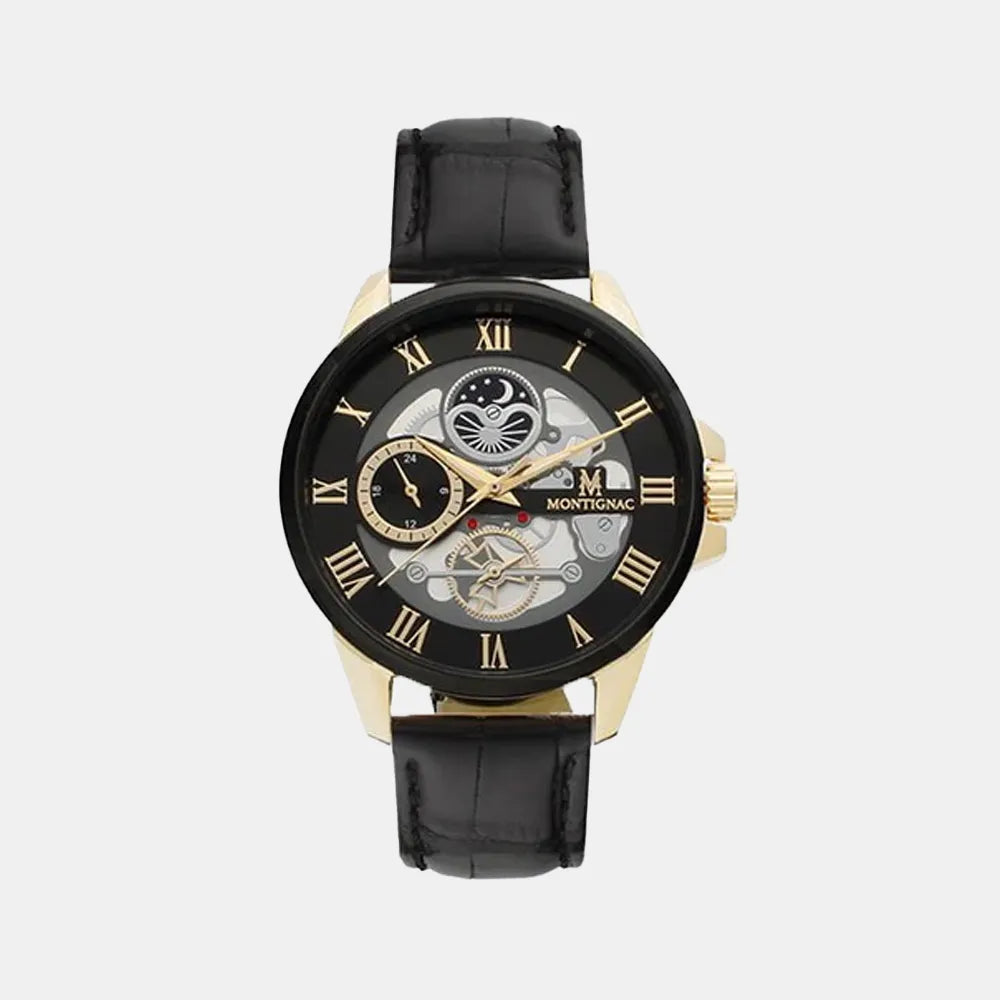 MONTIGNAC Montre MONTIGNAC Homme en Cuir Noir MOW148