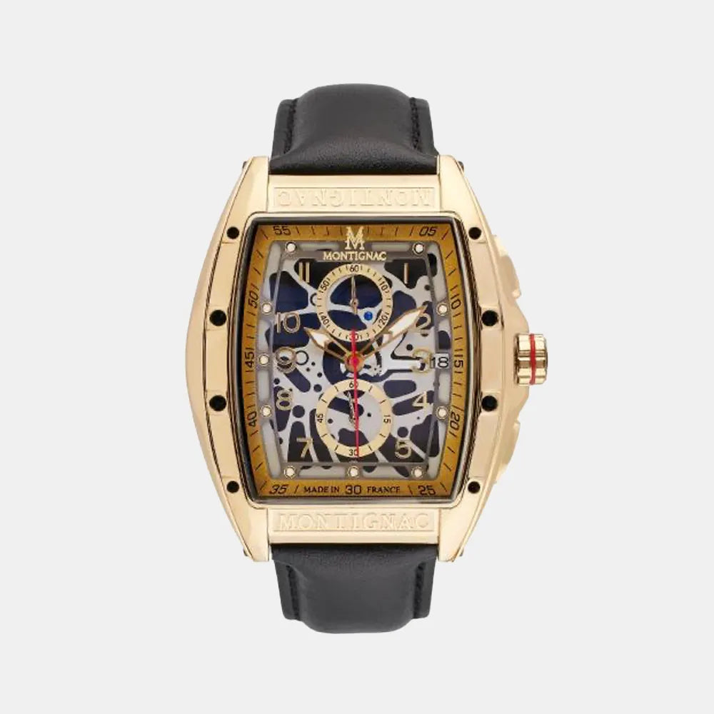 MONTIGNAC Montre MONTIGNAC Homme en Cuir Noir MOW902