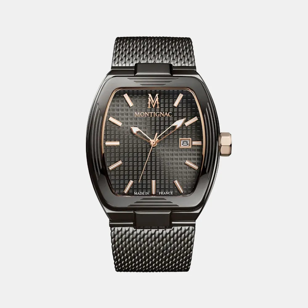 MONTIGNAC Montre MONTIGNAC Homme Tonneau en Acier Noir MOW1104
