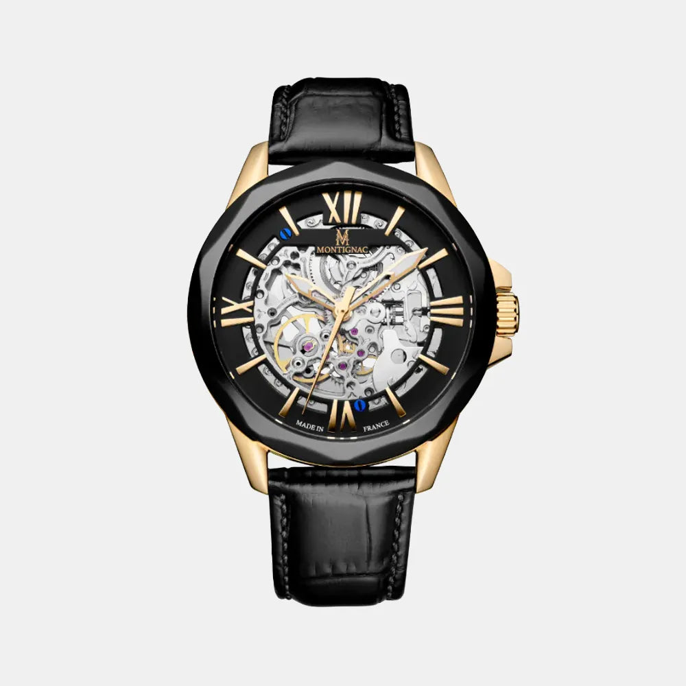 MONTIGNAC Montre MONTIGNAC Origine Homme Automatique en Cuir Noir MOW805