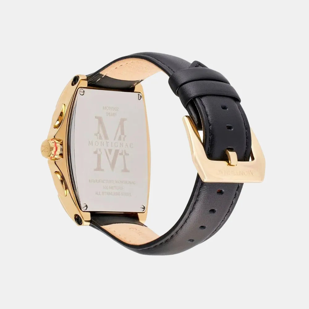 MONTIGNAC Montre MONTIGNAC  Paladin Homme en Cuir Noir MOW902