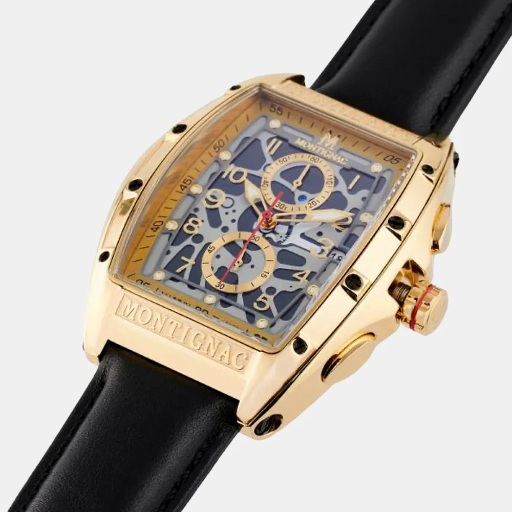MONTIGNAC Montre MONTIGNAC  Paladin Homme en Cuir Noir MOW902