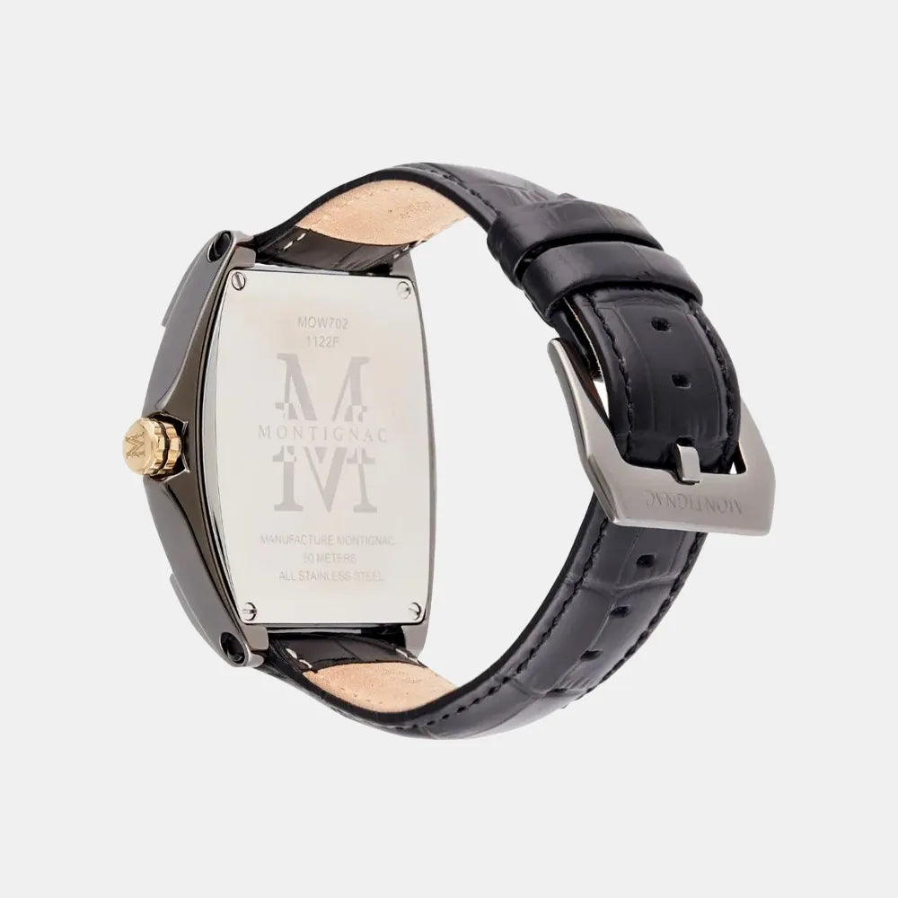 MONTIGNAC Montre MONTIGNAC Paladin Homme Multifonction en Cuir Noir MOW702