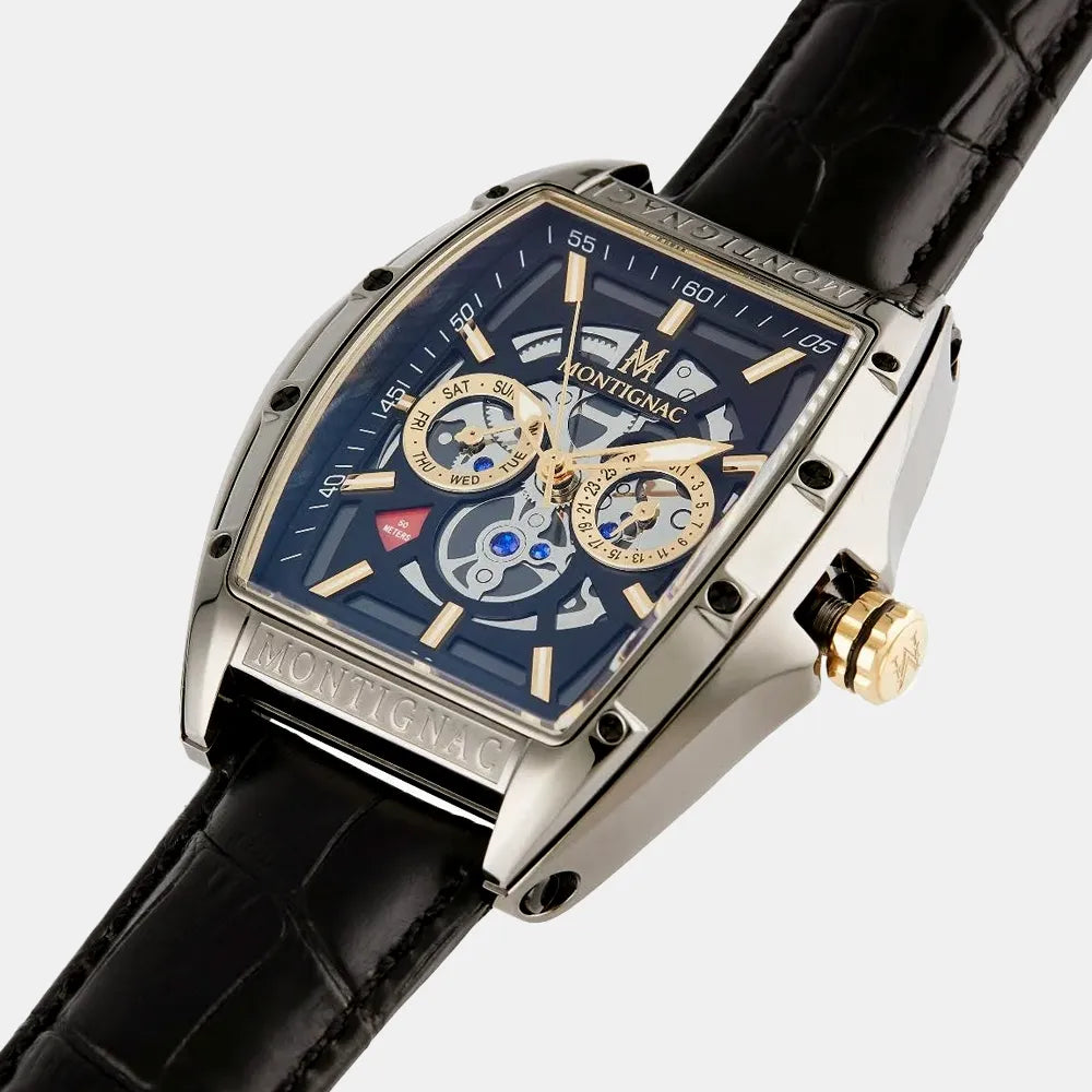 MONTIGNAC Montre MONTIGNAC Paladin Homme Multifonction en Cuir Noir MOW702