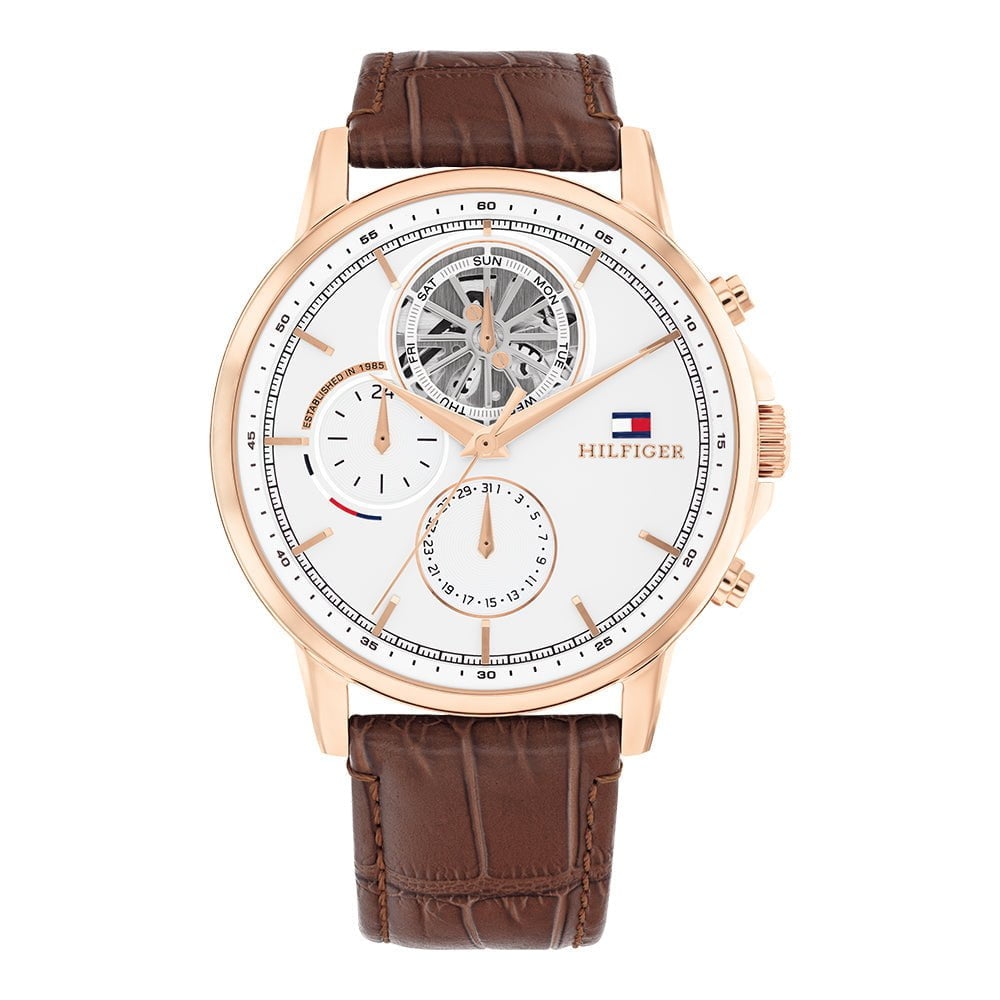 TOMMY HILFIGER Montre TOMMY HILFIGER Homme Stewart en Cuir Marron 1710606