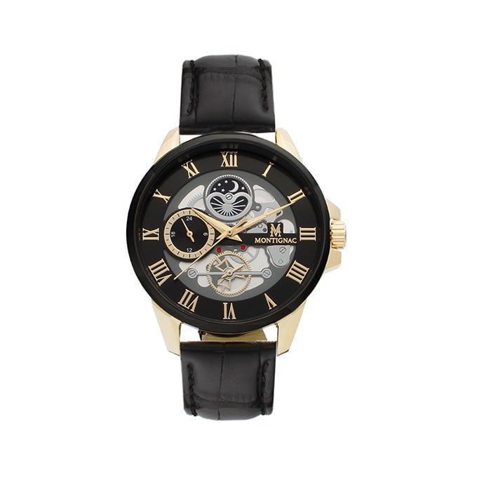 MONTIGNAC Montre MONTIGNAC Homme en Cuir Noir MOW148